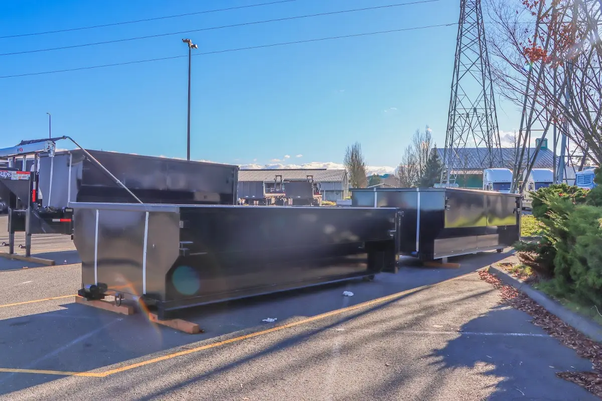 Roll-off dumpster ready for waste disposal at job site for Commercial Dumpster Rental in Highland Park